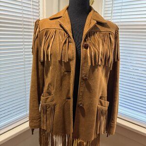 vintage suede 70s fringe boho western coastal bohemian coat xs/small brown